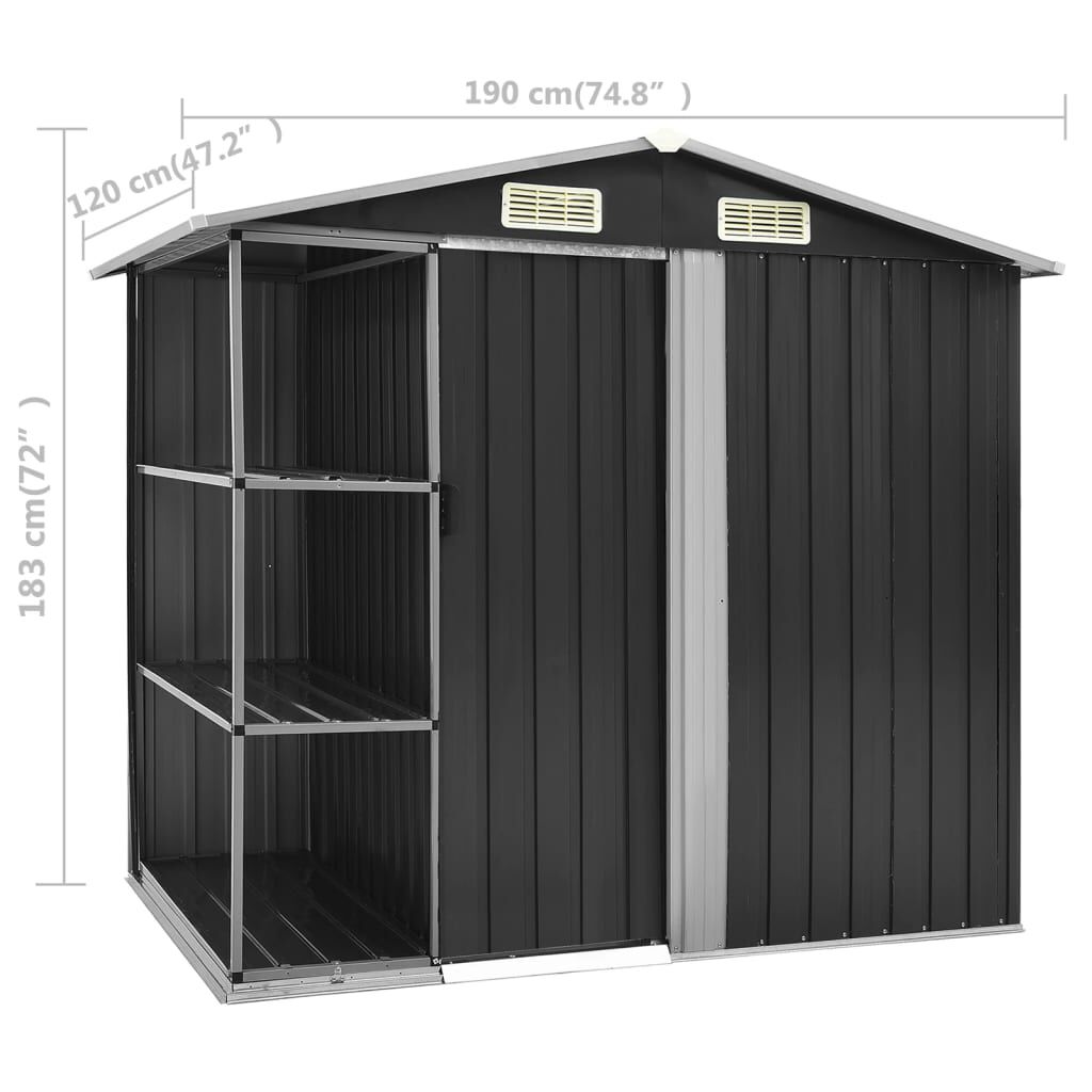 vidaXL Αποθήκη Κήπου με Ράφια Ανθρακί 205 x 130 x 183 εκ. Σιδερένια