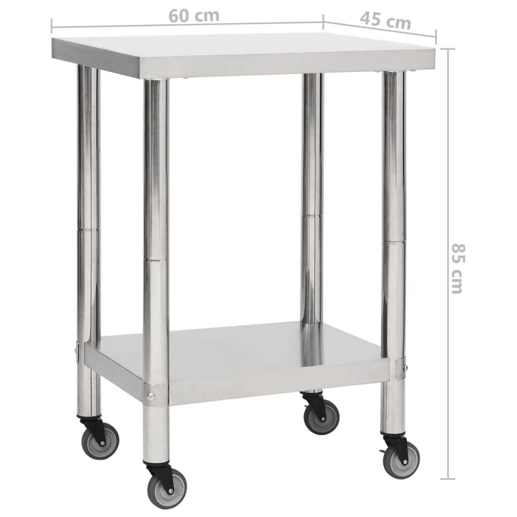vidaXL Πάγκος Εργασίας Κουζίνας με Ροδάκια 60x45x85 εκ Ανοξείδ. Ατσάλι