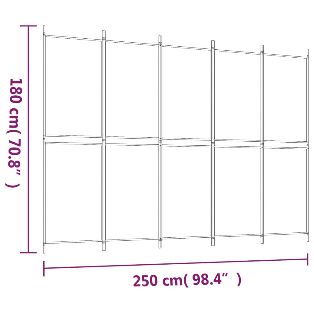 vidaXL Διαχωριστικό Δωματίου με 5 Πάνελ Λευκό 250x180 εκ. από Ύφασμα