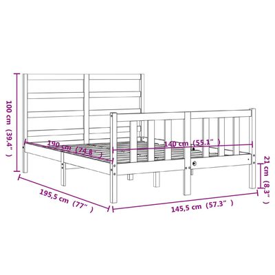 vidaXL Πλαίσιο Κρεβατιού με Κεφαλάρι Μαύρο 140x190 εκ. Μασίφ Ξύλο