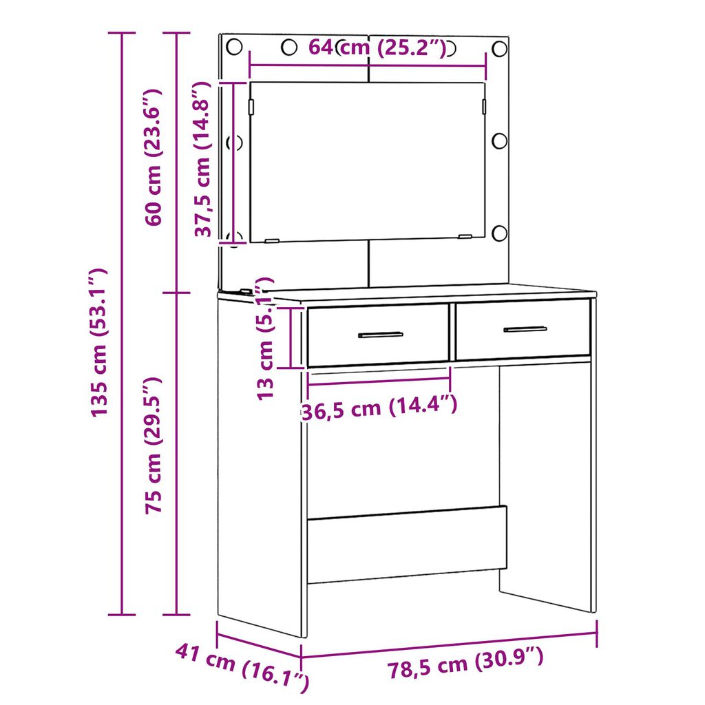 vidaXL Τουαλέτα με LED Φώτα Σκυρόδεμα Γκρι 78,5x41x135 εκ.