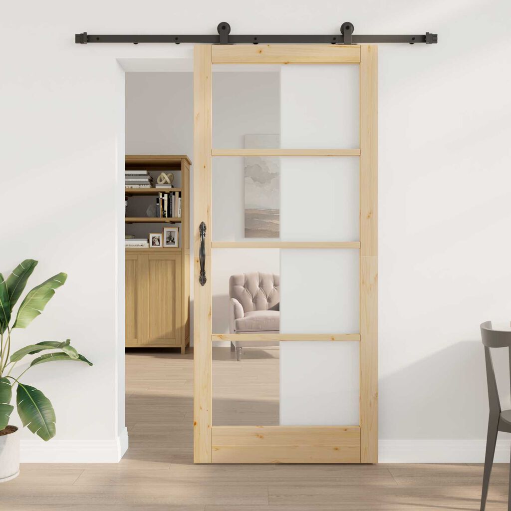 vidaXL Συρόμενη Πόρτα ORKDAL Καφέ 93 x 211 εκ. Ξύλο και μέταλλο