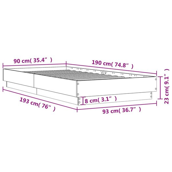 vidaXL Πλαίσιο Κρεβατιού με λυχνίες LED Sonoma Δρυς 90x190 εκ.