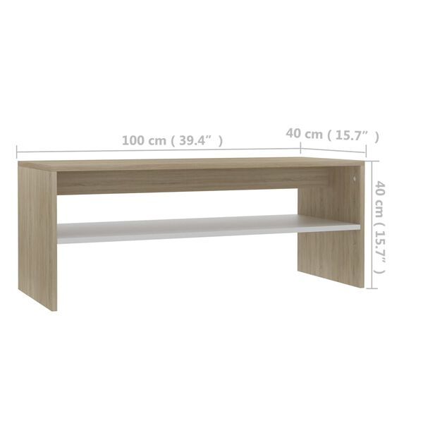 vidaXL Τραπεζάκι Σαλονιού Λευκό/Sonoma Δρυς 100x40x40 εκ. Μοριοσανίδα