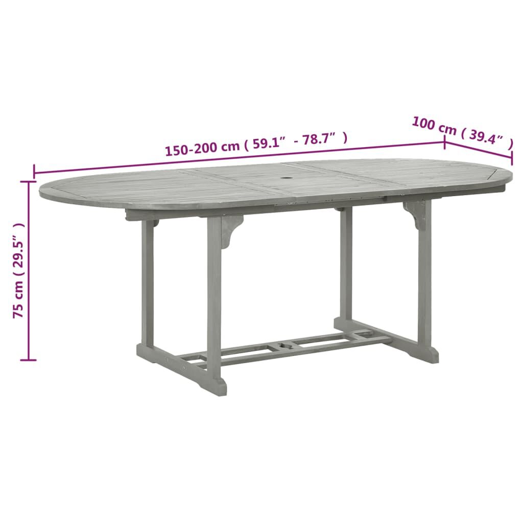 vidaXL Τραπέζι Κήπου Γκρι 200 x 100 x 75 εκ. από Μασίφ Ξύλο Ακακίας