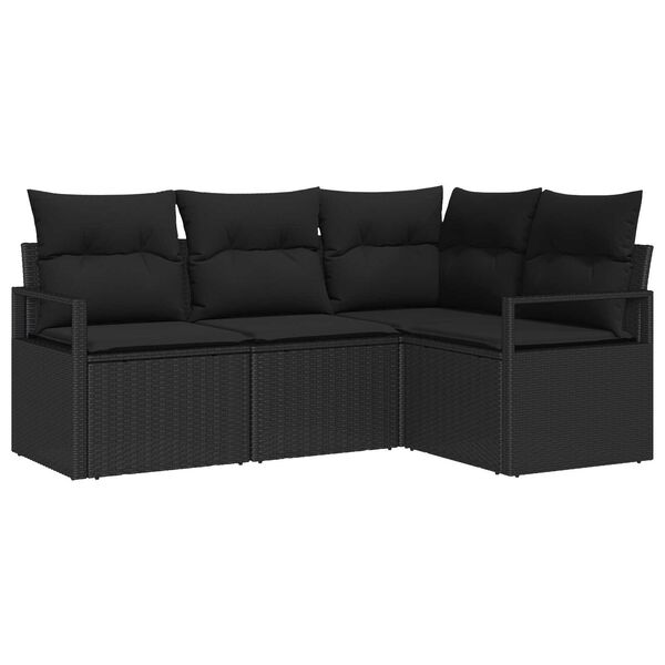 vidaXL Σετ Καναπέ Κήπου 4 pcs Μαύρο Πολυ ράταν