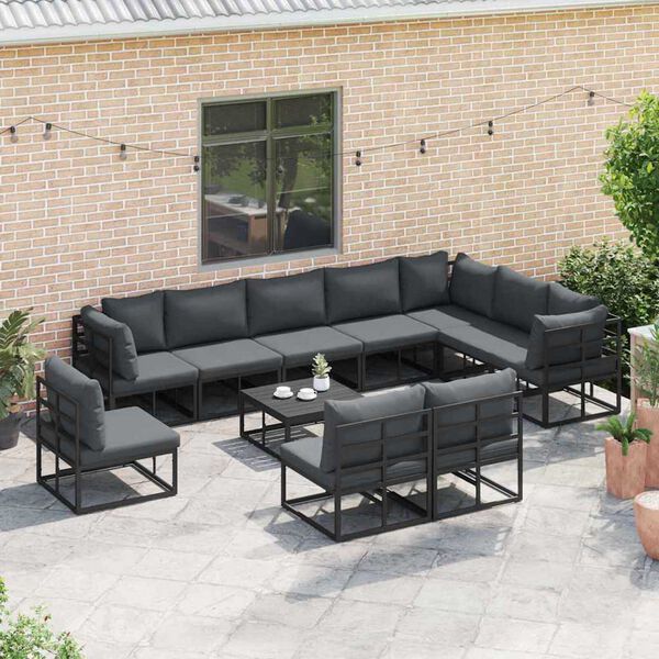 vidaXL Σετ Καναπέ Κήπου με μαξιλάρι 10 pcs Μαύρο Αλουμίνιο