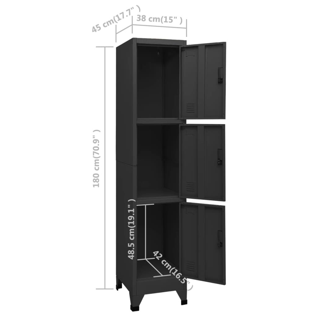 vidaXL Φοριαμός Μαύρος 38 x 45 x 180 εκ. Ατσάλινος