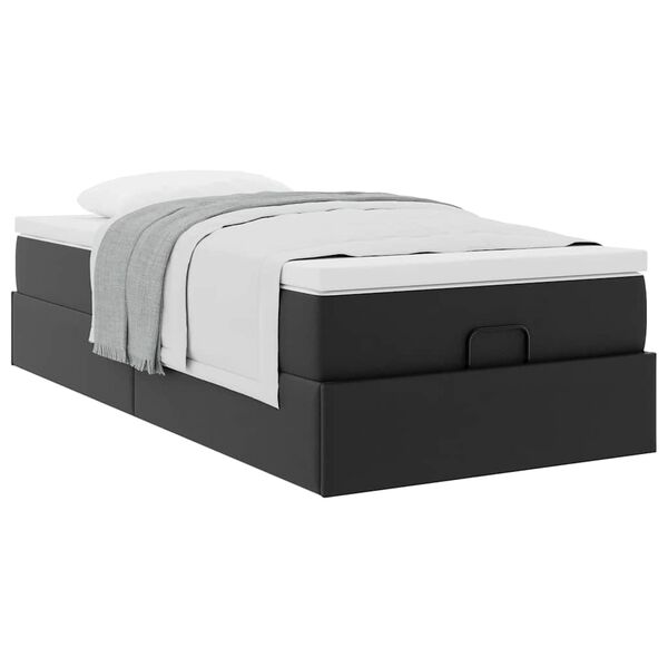 vidaXL Οθωμανικό κρεβάτι με στρώμα Μαύρο 90x200cm Faux Leather