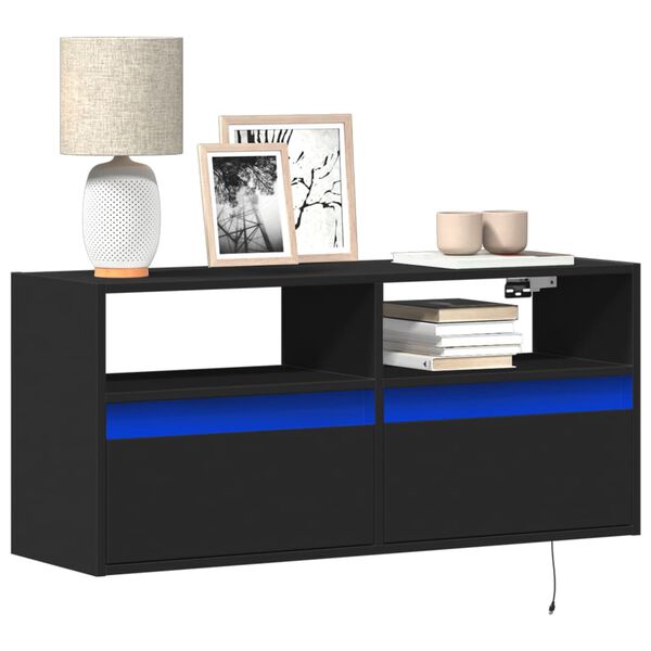 vidaXL Έπιπλο Τοίχου Τηλεόρασης με LED Μαύρο 100x31x45 εκ.
