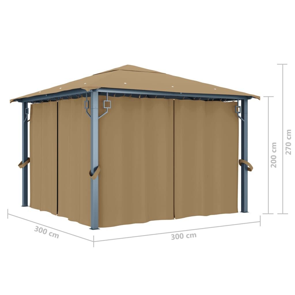 vidaXL Κιόσκι με Κουρτίνα Taupe 300 x 300 εκ. Αλουμινίου