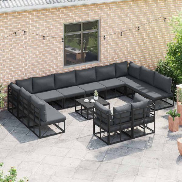 vidaXL Σετ Καναπέ Κήπου με μαξιλάρι 13 pcs Μαύρο Αλουμίνιο