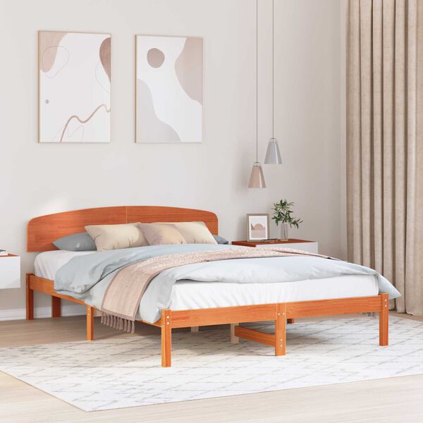 vidaXL Κρεβάτι με Κεφαλάρι Καφέ 150x200 εκ Μασίφ Ξύλο Πεύκου