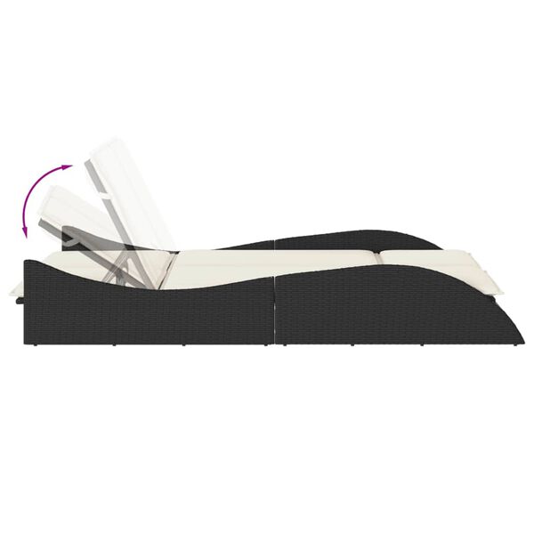 vidaXL Ξαπλώστρα Μαύρη 114x205x73 εκ. από Συνθετικό Ρατάν με Μαξιλάρι