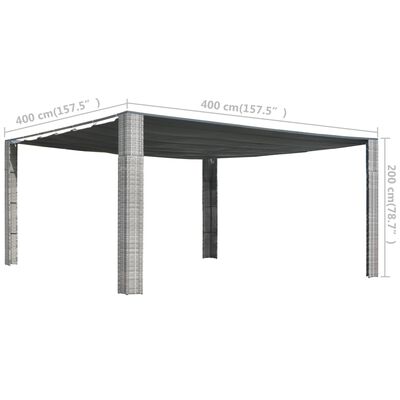 vidaXL Κιόσκι με Συρόμενη Οροφή Γκρι/Ανθρακί 4 x 4 x 2 μ. Συνθ. Ρατάν