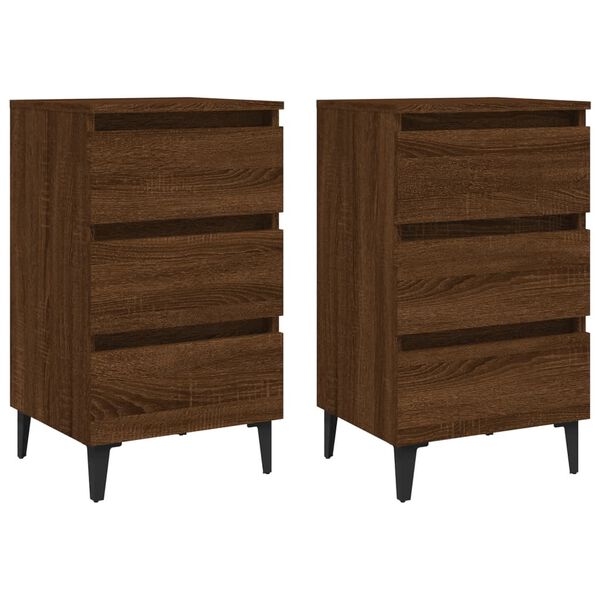 vidaXL Κομοδίνα 2 τεμ. Καφέ Δρυς 40 x 35 x 69 εκ. με Μεταλλικά Πόδια