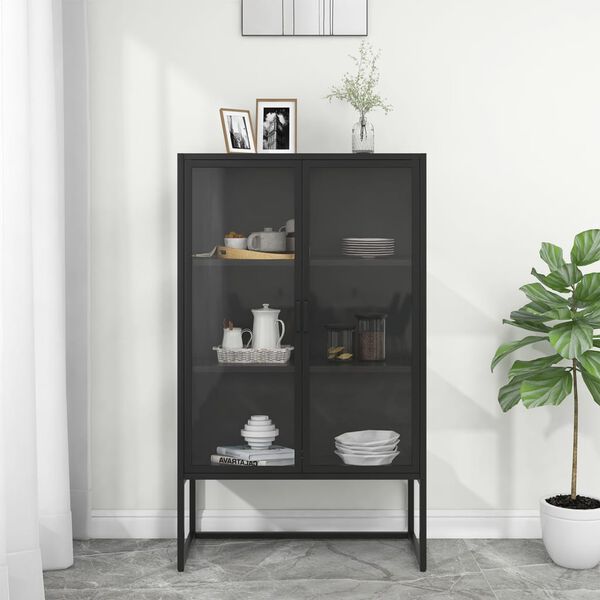 vidaXL Μπουφές Μαύρος 80 x 35 x 135 εκ. από Ατσάλι και Ψημένο Γυαλί