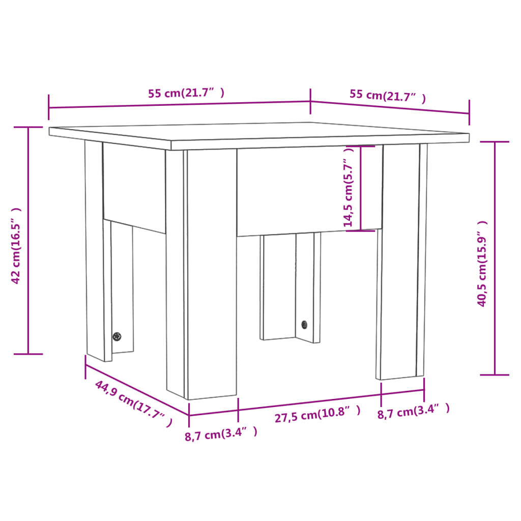 vidaXL Τραπεζάκι Σαλονιού Καφέ Δρυς 55x55x42 εκ. Επεξεργασμένο Ξύλο