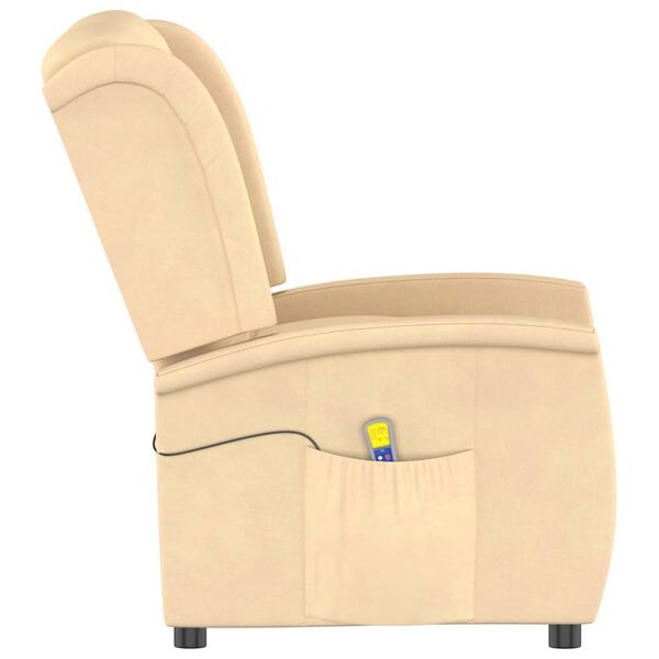 vidaXL Πολυθρόνα Μασάζ Διθέσια Ανακλινόμενη Κρεμ από Ύφασμα Μικροϊνών