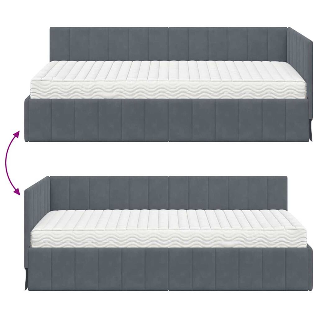 vidaXL Κρεβάτι Γωνίας με στρώμα Σκούρο γκρι 90 x 200 cm Βελούδο