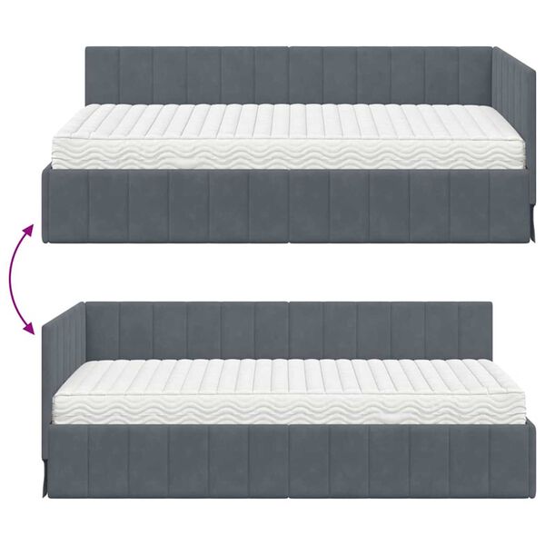 vidaXL Κρεβάτι Γωνίας με στρώμα Σκούρο γκρι 90 x 200 cm Βελούδο