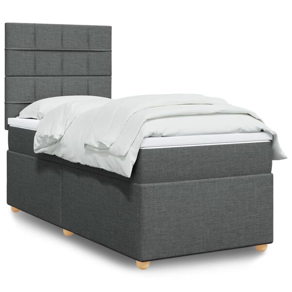 vidaXL Κρεβάτι Boxspring με Στρώμα Σκούρο Γκρι 90x190 εκ. Υφασμάτινο