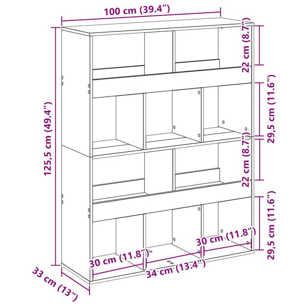 vidaXL Βιβλιοθήκη Αρτισιανή Δρυς 100x33x125,5εκ από Επεξεργασμένο Ξύλο