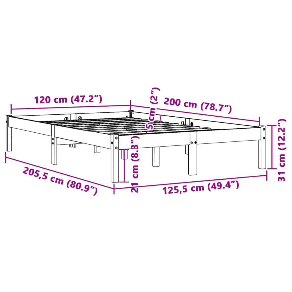 vidaXL Σκελετός Κρεβ. Χωρίς Στρώμα Καφέ Κεριού 120x200 εκ Μασίφ Πεύκο