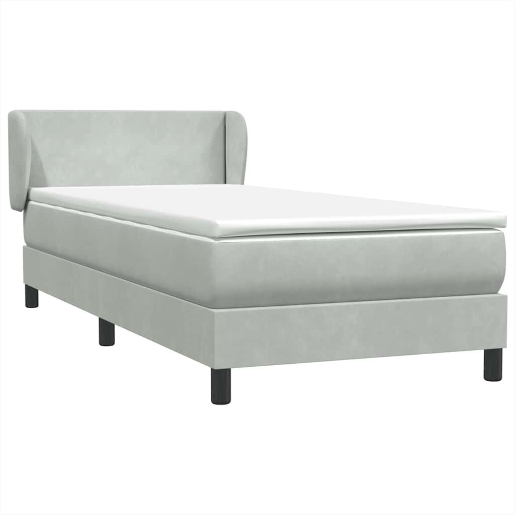 vidaXL Box Spring κρεβάτι με στρώμα ανοιχτό γκρι 90x210 cm Βελούδινο