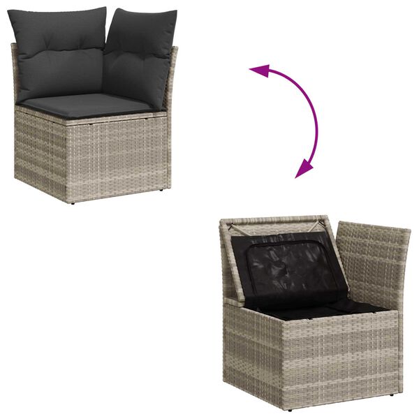 vidaXL Σετ Καναπέ Κήπου με μαξιλάρι 8 pcs Ανοιχτό γκρι Πολυ ράταν