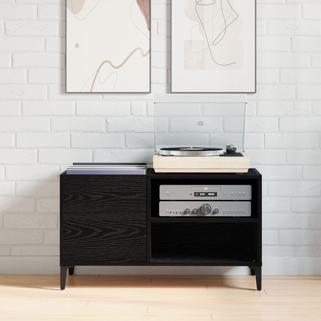 vidaXL Ντουλάπα Δίσκων Μαύρη Δρυς 84,5x38x48 εκ Επεξεργασμένο Ξύλο