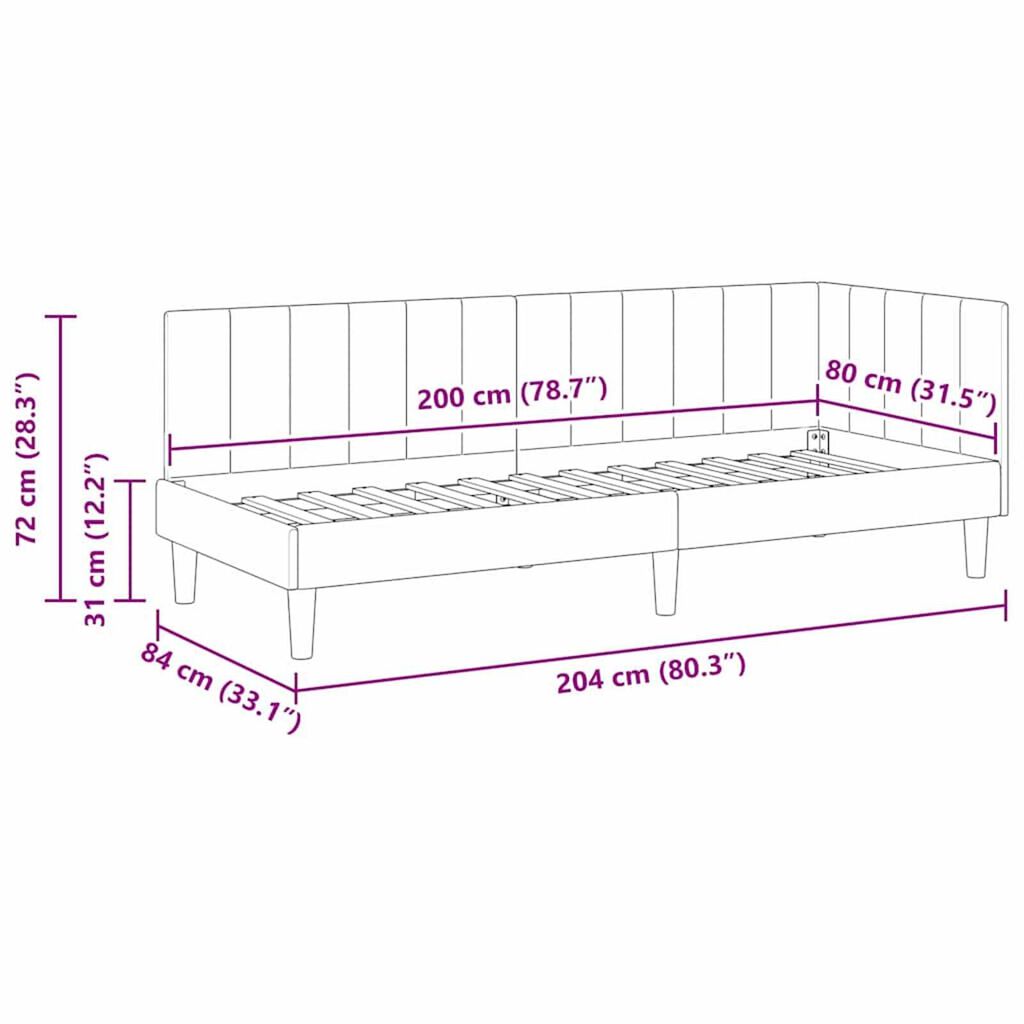 vidaXL Κρεβάτι Γωνίας με κεφαλάρι Μπορντό 80 x 200 cm Βελούδο