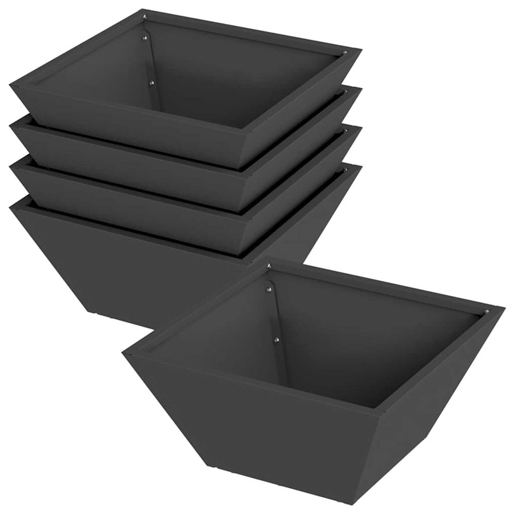 vidaXL Γλάστρα Κήπου 5 pcs Μαύρο 35 x 35 x 15 εκ. Ατσάλι