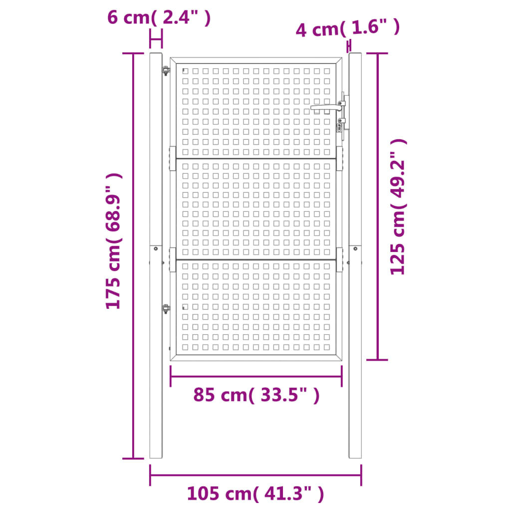 vidaXL Πύλη Κήπου Ανθρακί 105 x 175 εκ. Ατσάλινη