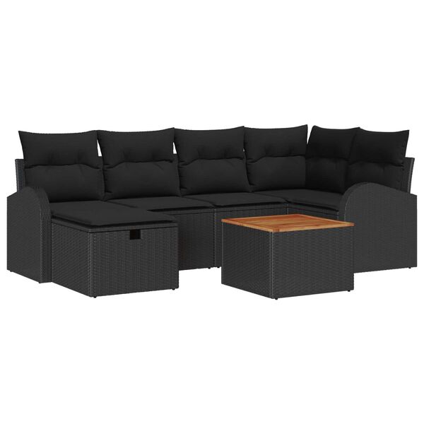 vidaXL Σετ Καναπέ Κήπου με μαξιλάρι 7 pcs Μαύρο Πολυ ράταν