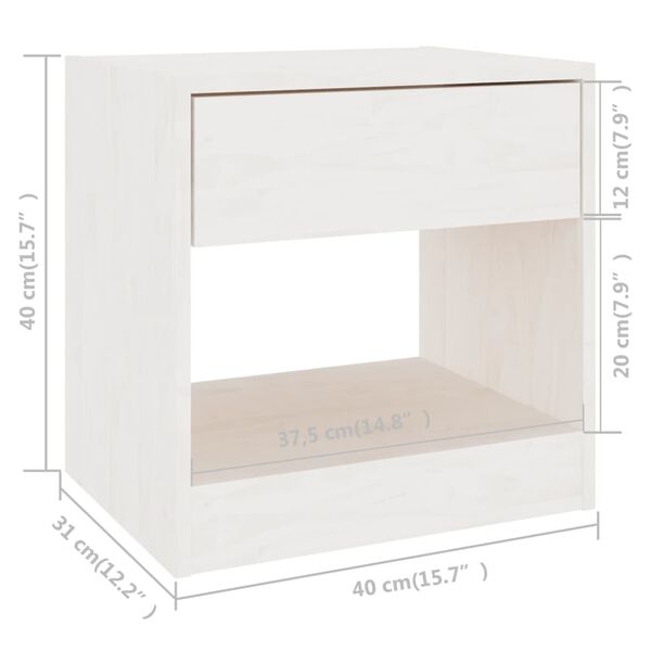 vidaXL Κομοδίνο Λευκό 40 x 31 x 40 εκ. από Μασίφ Ξύλο Πεύκου