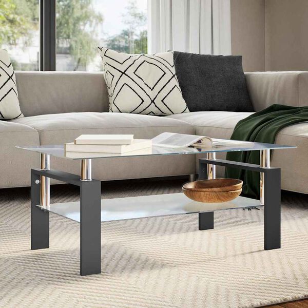 vidaXL Τραπεζάκι Σαλονιού Μαύρο και Διαφανές 95x55x40 εκ. Ψημένο Γυαλί