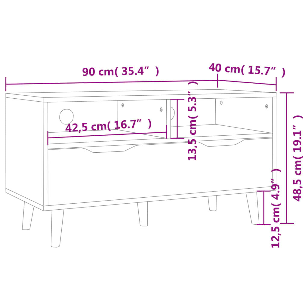 vidaXL Έπιπλο Τηλεόρασης Λευκό 90x40x48,5 εκ. από Επεξεργασμένο Ξύλο