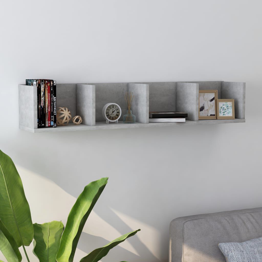 vidaXL Ράφι Τοίχου για CD Γκρι Σκυροδέματος 100x18x18 εκ. Επεξ. Ξύλο