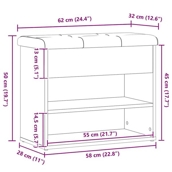 Πάγκος παπουτσιών vidaXL Artisan Oak 62x32x50 cm Κατασκευασμένο ξύλο