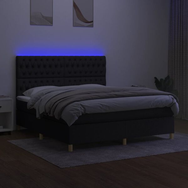 vidaXL &Kappa;&rho;&epsilon;&beta;ά&tau;&iota; Boxspring &mu;&epsilon; &Sigma;&tau;&rho;ώ&mu;&alpha; & LED &Mu;&alpha;ύ&rho;&omicron; 160x200 &epsilon;&kappa;. &Upsilon;&phi;&alpha;&sigma;&mu;ά&tau;&iota;&nu;&omicron;