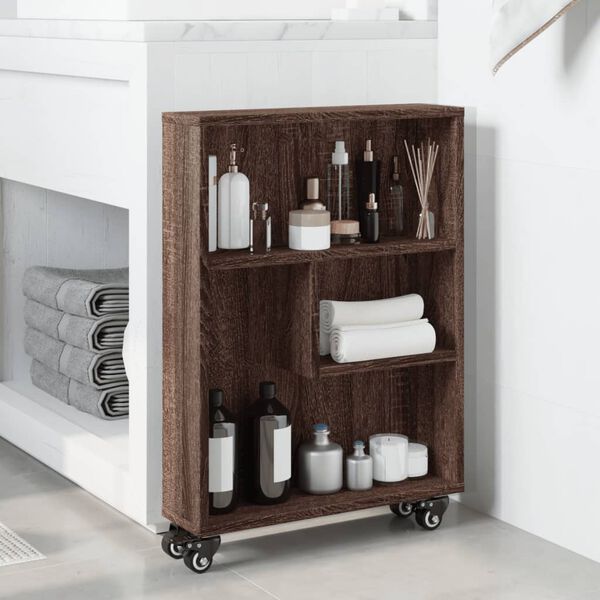 vidaXL Τρόλεϊ Αποθήκευσης Στενό Καφέ Δρυς 48x13x68 εκ. Επεξ. Ξύλο