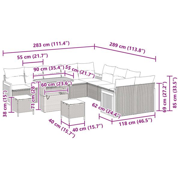 vidaXL Σετ Καναπέ Κήπου 13 pcs Γκρι Σκούρο γκρι 90 x 55 x 71 cm