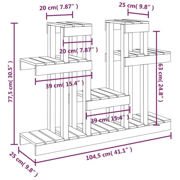 vidaXL Βάση Γλάστρας Καφέ Μελί 104,5x25x77,5 εκ. από Μασίφ Ξύλο Πεύκου