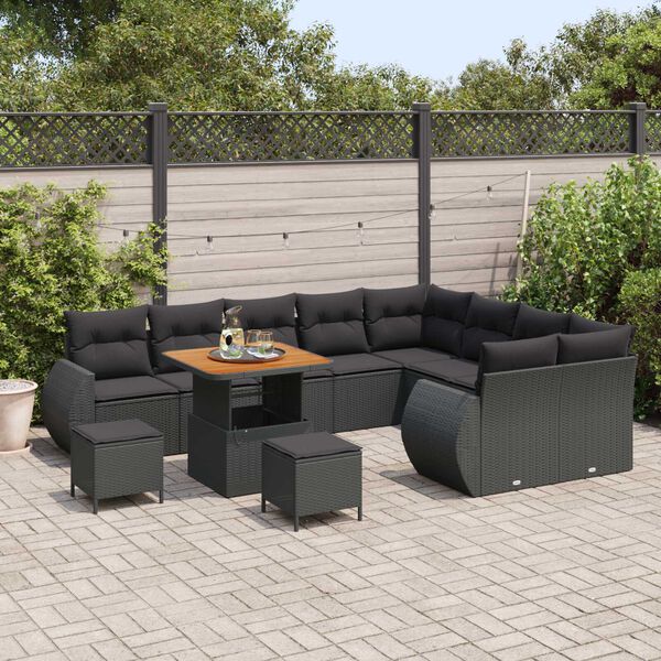 vidaXL Σετ Καναπέ Κήπου 12 pcs Μαύρο συνθετικό ρατάν