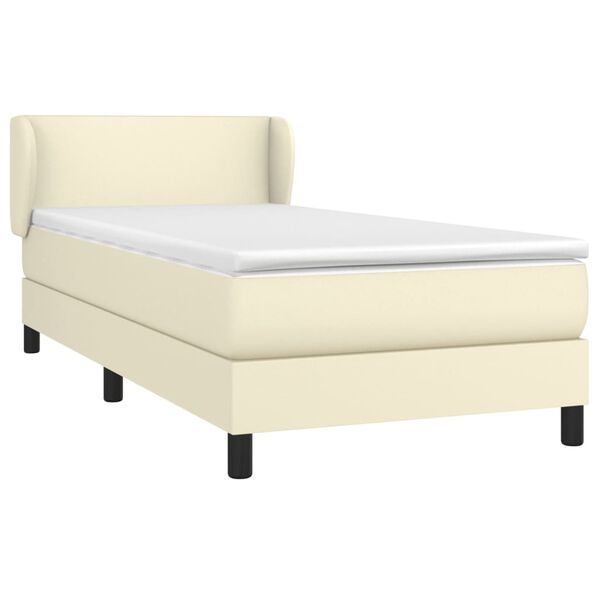 vidaXL Κρεβάτι Boxspring με Στρώμα Κρεμ 100x200εκ. από Συνθετικό Δέρμα