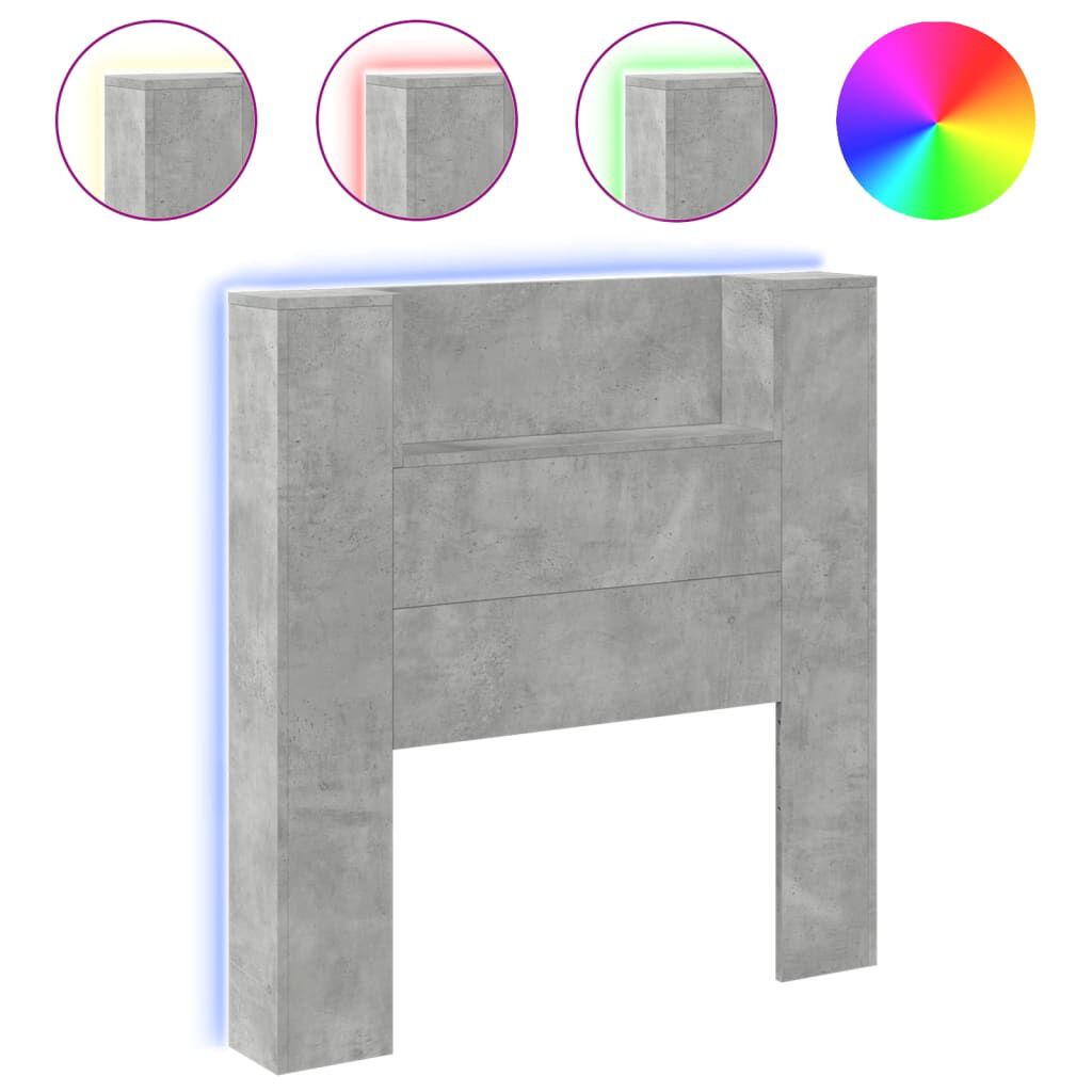 vidaXL Κεφαλάρι με Αποθηκ. Χώρο & LED Γκρι Σκυρ. 100x16,5x103,5 εκ.