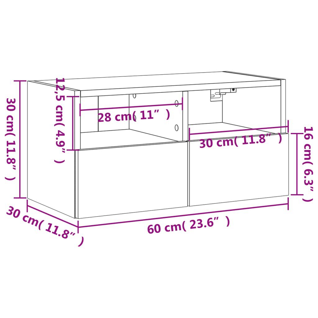 vidaXL Ντουλάπι Τοίχου Τηλεόρασης Sonoma Δρυς 60x30x30 εκ. Επεξ. Ξύλο
