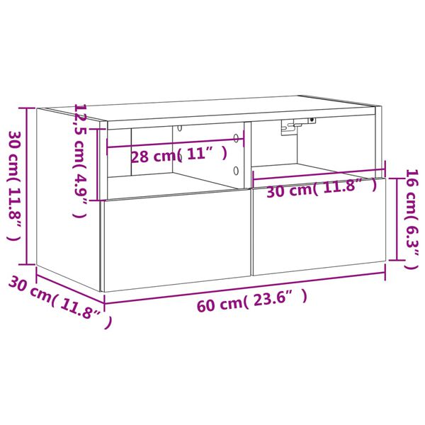 vidaXL Ντουλάπι Τοίχου Τηλεόρασης Sonoma Δρυς 60x30x30 εκ. Επεξ. Ξύλο