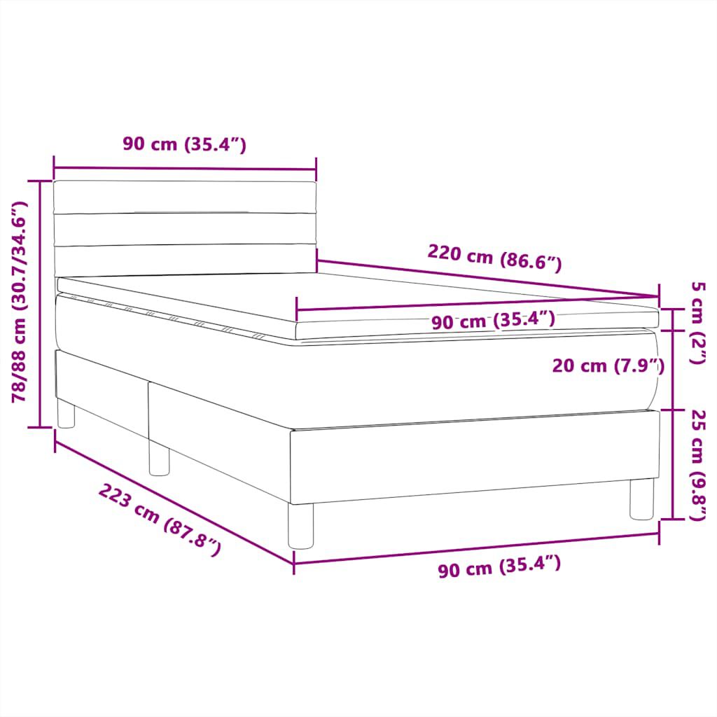 vidaXL Box Spring κρεβάτι με στρώμα σκούρο πράσινο 90x220 cm Velvet